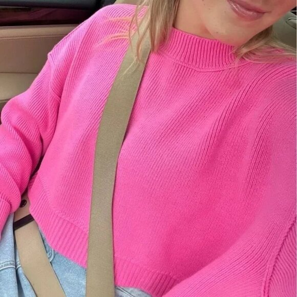 Free People Easy Street Crop Knit Sweater in Hot Pink Size Small - Picture 3 of 9